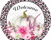 10 quot Round Fall Wreath Sign, Fall Wreath Signs, Pink Pumpkins, Personalize it by Pam, Signs for Wreaths, Door Decor