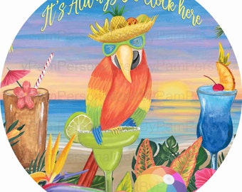 8 inch Aluminum Tropical Parrot Beach Wreath Accent Sign Wall and Wreath Decorations Embellishments
