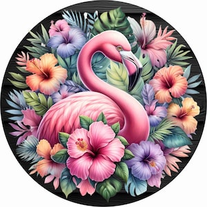 Round  Flamingo Wreath Sign, UV Protected Metal Wreath Sign, Personalize it by Pam, Door Decor, Signs for Wreaths 2404214