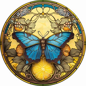 Round Faux Stained Glass Lemons and Butterfly  Wreath Sign, Metal Wreath Sign, Personalize it by Pam, Signs for Wreath, Door Decor