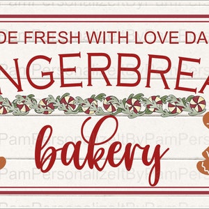 12&quot; x 6&quot; Gingerbread Bakery Wreath Sign, Christmas Wreath Sign, Personalize it by Pam, Signs for Wreaths, Door Decor