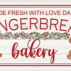 12" x 6" Gingerbread Bakery Wreath Sign, Christmas Wreath Sign, Personalize it by Pam, Signs for Wreaths, Door Decor