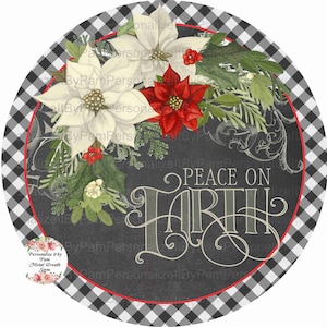 10&quot; Round Peace On Earth Wreath Sign,  Christmas Wreath Signs,Personalize it by Pam, Cardinal Wreath Sign, Door Decor