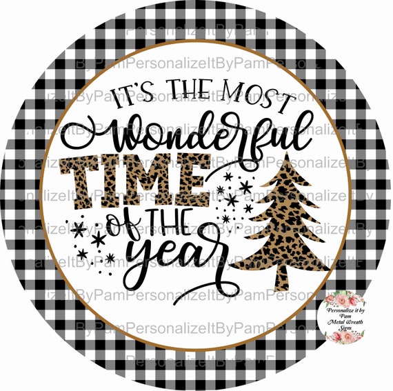 8" Round Christmas Wreath Sign, Leopard Print Christmas Wreath Sign, Buffalo Plaid Christmas Wreath Sign ,Personalize it by Pam