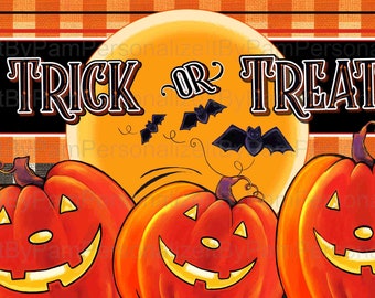 12"x 6" Halloween Wreath Sign, Trick or Treat Wreath Sign, Personalize it by Pam, Wreath Signs, Door Decor