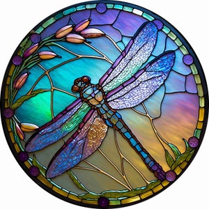 Round Faux Stained Glass Dragonfly Wreath Sign, Welcome Wreath Sign, Personalize it by Pam, Door Decor, Signs for Wreaths