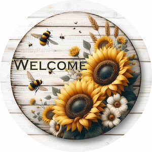 Round  Sunflower Welcome Wreath Sign, Metal  Wreath Sign, Personalize it by Pam, Signs for Wreaths 2401244