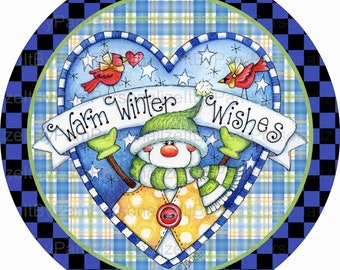 10" Round Snowman Wreath Sign, Winter Wreath Sign, Signs for Wreaths, Personalize it by Pam, Door Decor