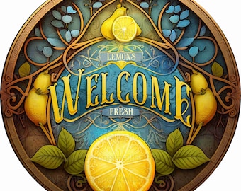 Round Lemon Welcome Wreath Sign, Summer Wreath Sign, Personalize it by Pam, Signs for Wreaths