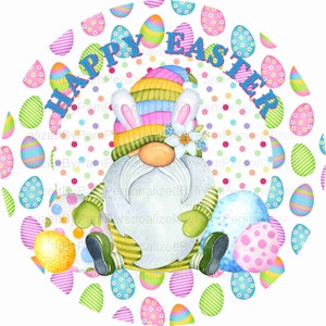 11.75"  Round Easter Wreath Sign, Easter Gnome Wreath Sign, Personalize it by Pam, Wreath Signs