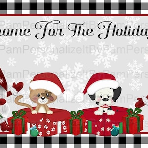 12&quot; x 6&quot; Christmas Cat and Dog/Gnome Wreath Sign, Christmas Wreath Sign, Personalize it by Pam, Wreath Signs, Door Decor