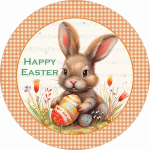 Round Easter Wreath Sign, Easter Bunny  Wreath Sign, Personalize it by Pam, Wreath Signs, Door Decor 2401184