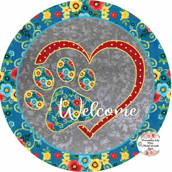 Round Farmhouse Paw Print Wreath Sign, Personalize it by Pam, Pet Wreath Sign, Door Decor