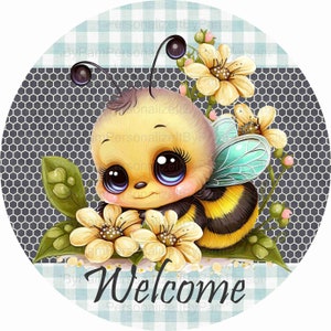 Round  Bee  Welcome Wreath Sign, Summer Bee  Wreath Sign, Personalize it by Pam, Wreath Signs, Door Decor
