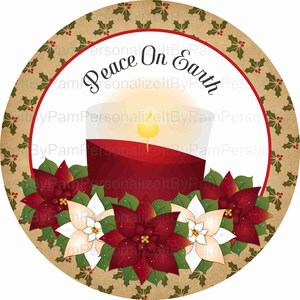8&quot; Round Peace On Earth Wreath Sign, Christmas Wreath Sign, Personalize it by Pam, Signs for Wreaths, Door Decor
