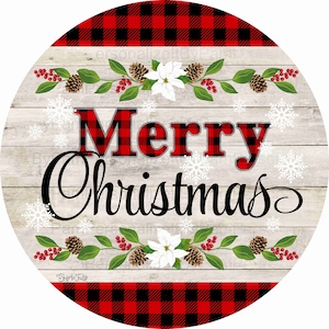 Round Merry Christmas Wreath  Sign, Buffalo Plaid Wreath Sign, Personalize it by Pam, Signs for Wreaths, Door Decor