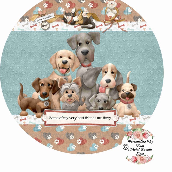 Round Pet Wreath Sign, Dog and Cat Wreath Sign, Personalize it by Pam, Wreath Signs, Door Decor