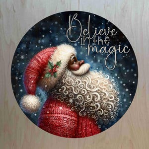 Round  African American Santa Wreath Sign, UV Protected Metal Wreath Sign, Personalize it by Pam,  2411261