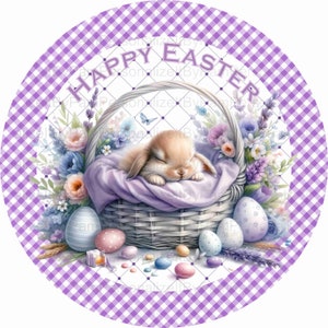 Round Easter Wreath Sign, Easter Bunny  Wreath Sign, Personalize it by Pam, Wreath Signs, Door Decor 2401181