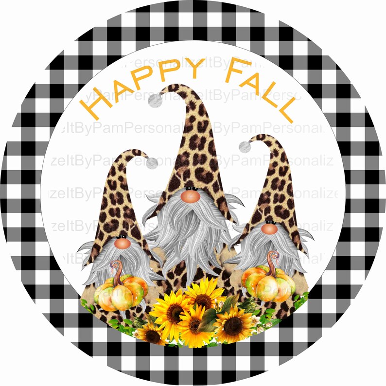 8 Round Fall Gnomes Wreath Sign Leopard Print Gnomes Etsy