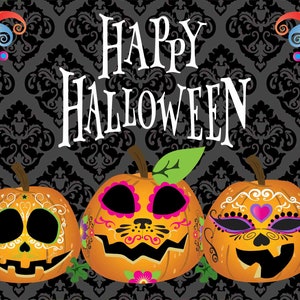 12&quot; x 6&quot; Halloween Wreath Sign, Sugar Skull Pumpkins Wreath Sign, Personalize it by Pam, Signs for wreaths, Door Decor
