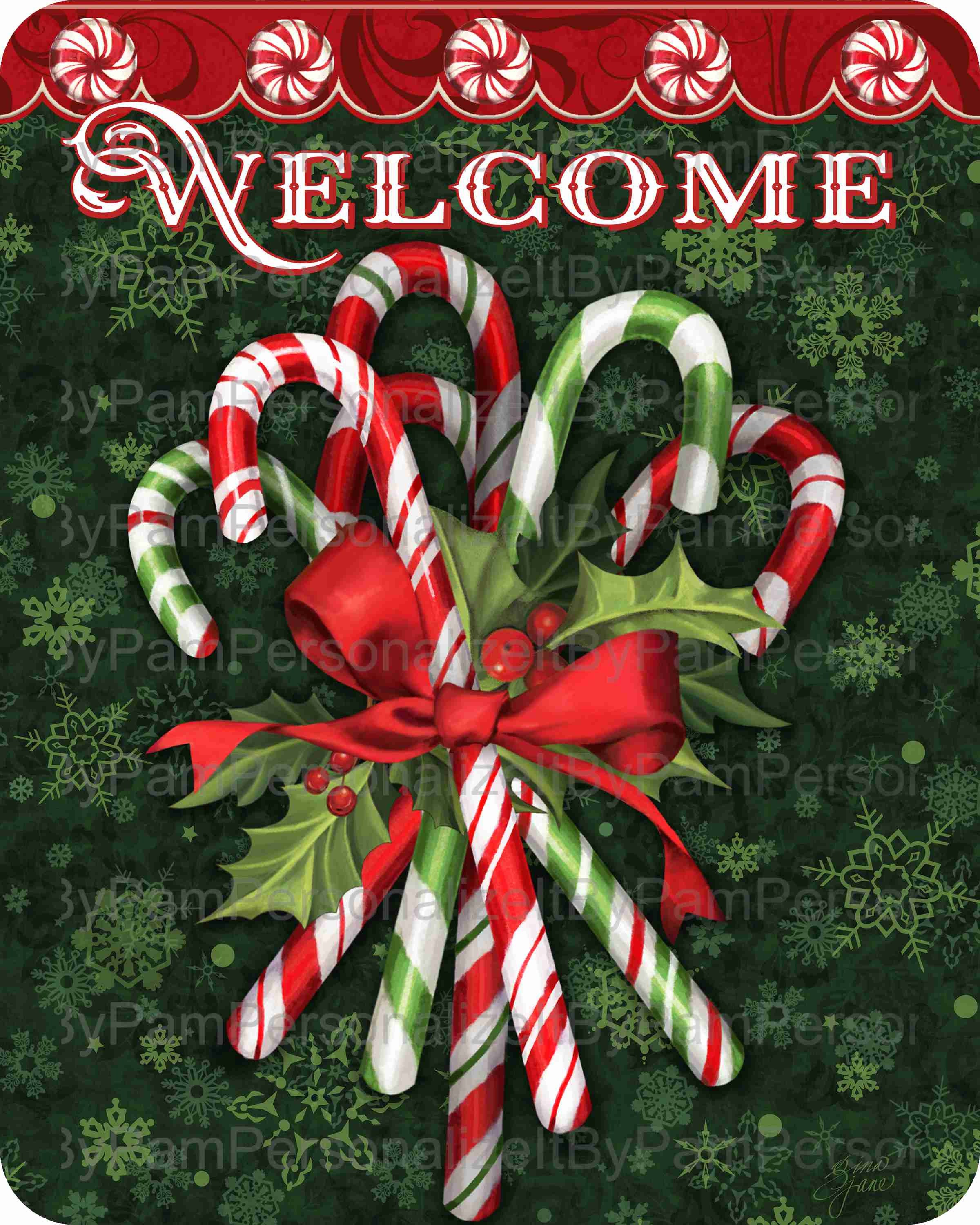 Christmas Wreath Sign Personalize it by Pam Wreath Signs 11.75 Round Christmas Candy Cane Lane Sign