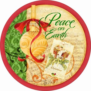 11.75&quot;  Round Elegant Peace on Earth Wreath Sign, Personalize it by Pam, Door Decor