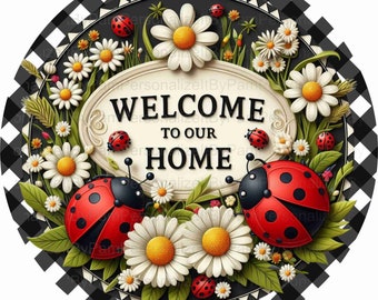 Round Lady Bug Wreath Sign, Wreath Signs, Personalize it by Pam, Signs for Wreaths, Home 2401012