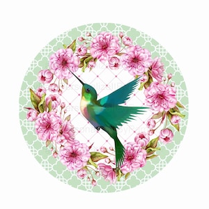 8" Round Hummingbird Wreath Sign, Metal Wreath Signs, Personalize it by Pam, Mother's Day Wreath Sign, Door Decor
