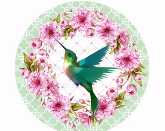 8" Round Hummingbird Wreath Sign, Metal Wreath Signs, Personalize it by Pam, Mother's Day Wreath Sign, Door Decor