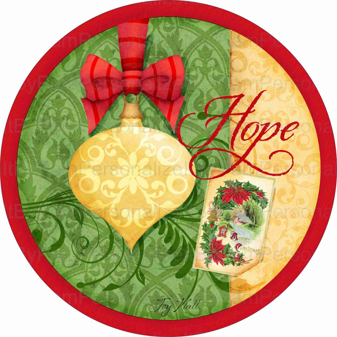 Round Elegant Hope Christmas Wreath Sign Signs for Wreaths Etsy