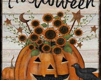 Halloween Wreath Sign, Prim Halloween Sign, Halloween Sign, Personalize it by Pam, Door Decor
