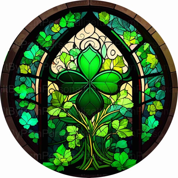 Round Faux Stained Glass St. Patrick's Day Wreath Sign, Irish Metal Wreath Sign, Personalize it by Pam, Signs for Wreaths