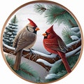 Round Faux Stained Glass Winter Cardinals Wreath Sign, UV Protected Metal Wreath Sign, Personalize it by Pam, Door Decor, Signs for Wreaths