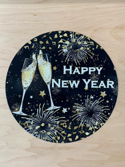 Round Happy New Year Sign, New Year Wreath Sign, Personalize It by