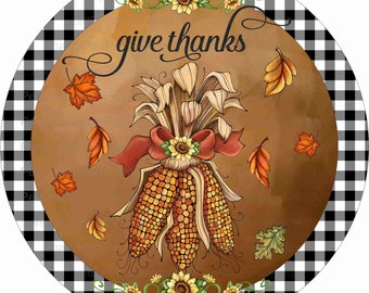 11.75" Round Give Thanks Wreath Sign, Fall Wreath Sign, Personalize it by Pam, Signs for Wreaths, Door Decor