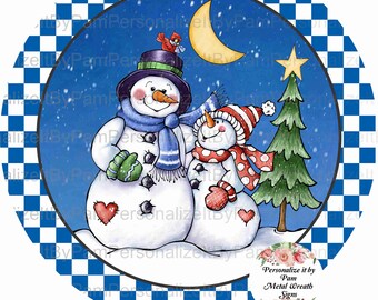 8" Round Snowman Wreath Sign, Winter Wreath Sign, Signs for Wreaths, Personalize it by Pam, Door Decor