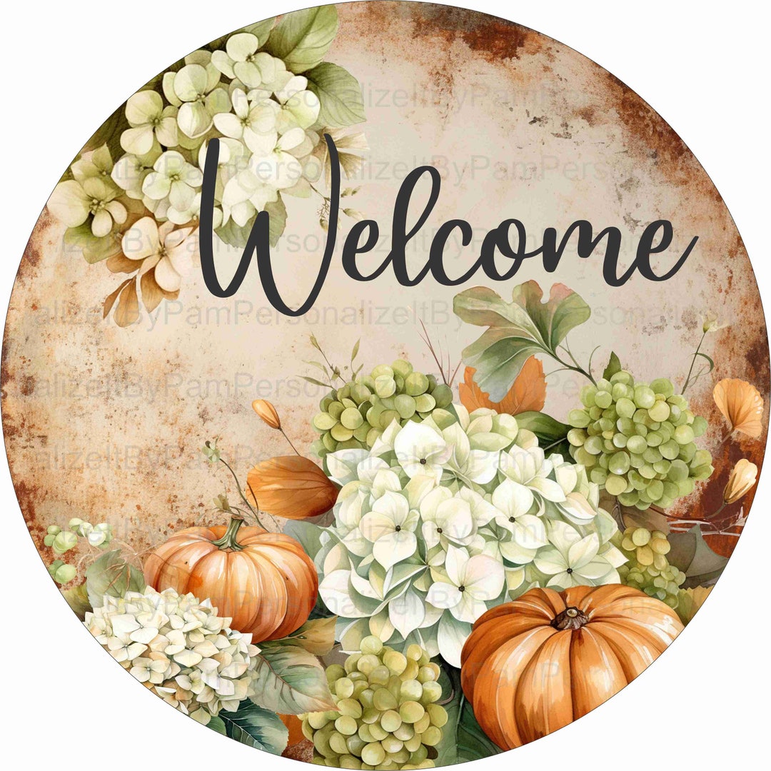 Round Fall Rustic Welcome Sign,personalize It by Pam, UV Metal Wreath ...