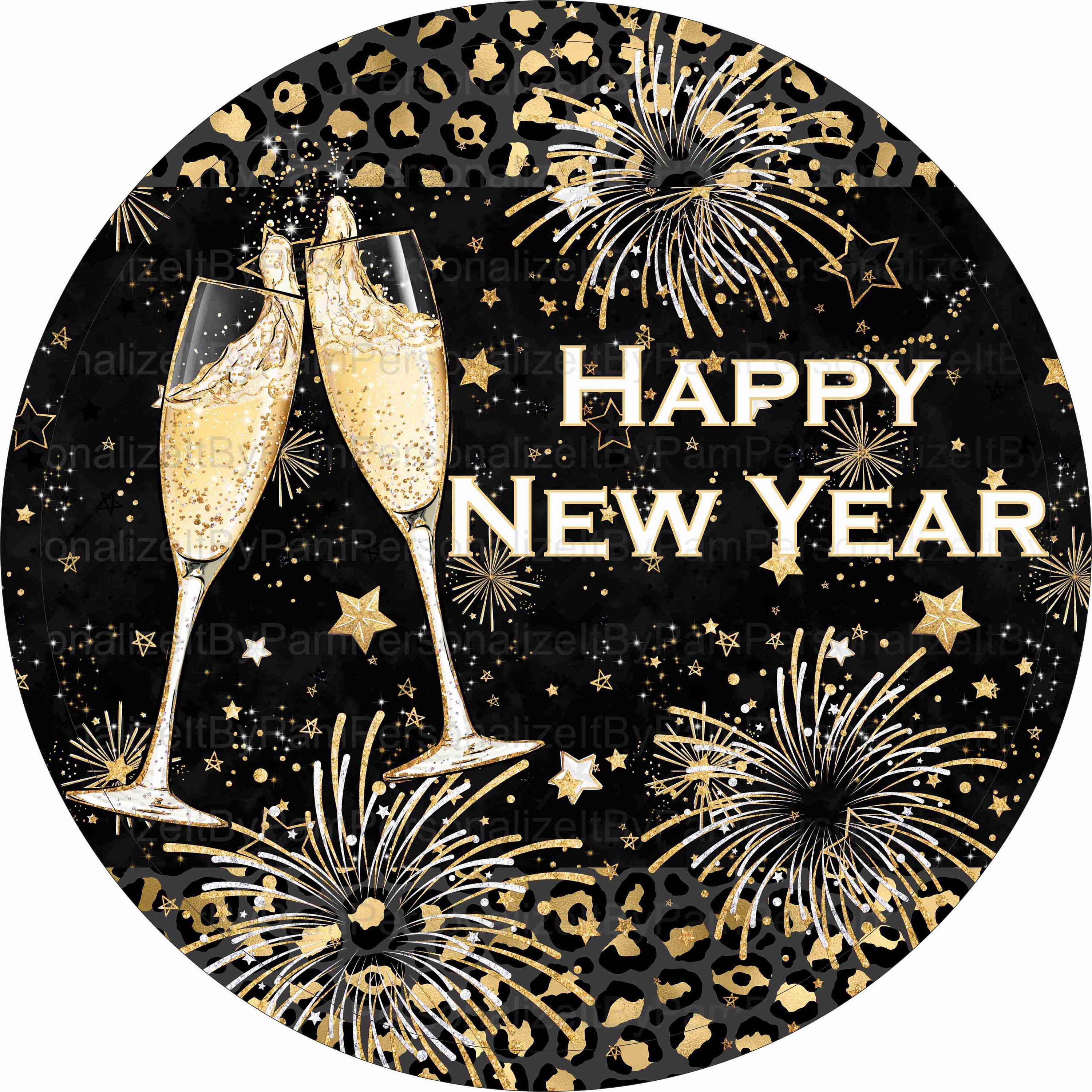 Round Happy New Year Sign, New Year Wreath Sign, Personalize It by
