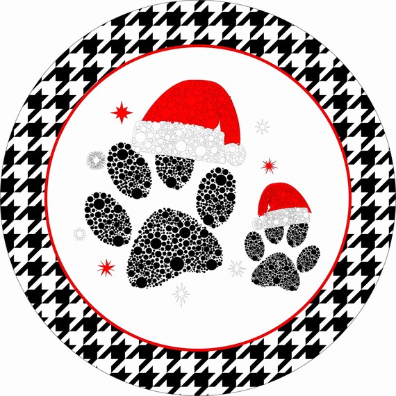 8 Round Christmas Paw Print Wreath Sign Personalize It | Etsy