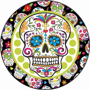 11.75&quot;  Round Sugar Skull Halloween Sign, Halloween Wreath Sign, Wreath Signs, Personalize it by Pam, Door Decor