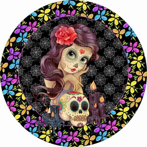 8&quot; Round Sugar Skull Halloween Sign, Halloween Wreath Sign, Wreath Signs, Personalize it by Pam, Door Decor