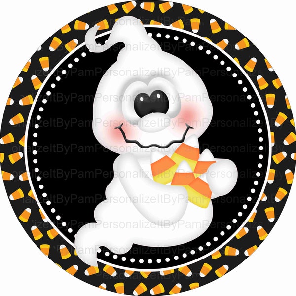 11.75" Round Ghost Halloween Wreath Sign, Wreath Signs, Personalize it by Pam, Signs for Wreaths, Door Decor