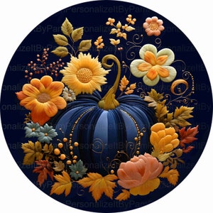 Round  Faux Embroidery Fall Pumpkin Wreath Sign, Personalize it by Pam, Signs for Wreaths, Door Decor 2308091