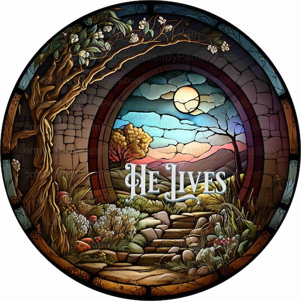 Round Faux Stained Glass Easter Wreath Sign, Empty Tomb Wreath Sign, Personalize it by Pam, Door Decor, Signs for Wreaths