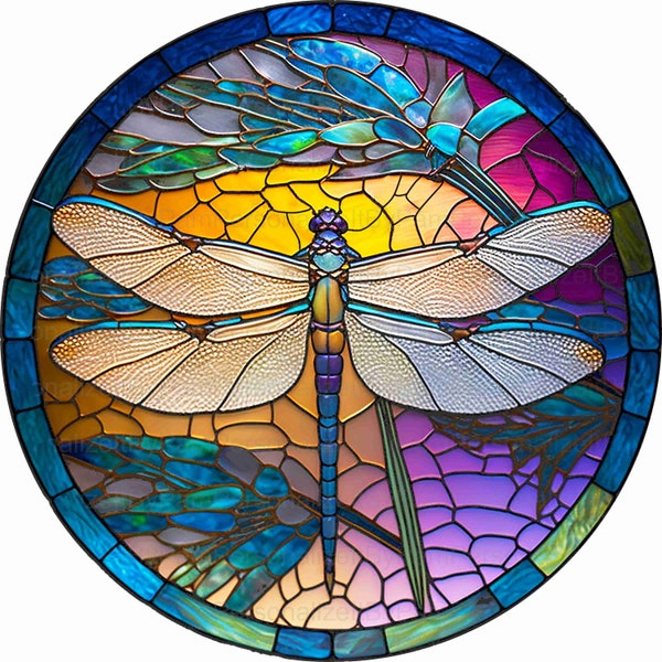 Round Faux Stained Glass Dragonfly Wreath Sign, Welcome Wreath Sign, Personalize it by Pam, Door Decor, Signs for Wreaths
