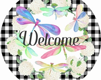 8" Round Dragonfly Wreath Sign, Welcome Wreath Sign, Personalize it by Pam, Door Decor, Signs for Wreaths