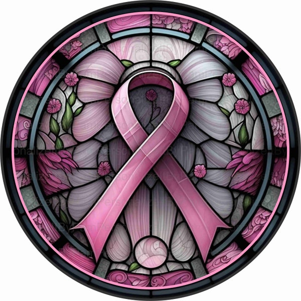 Round Faux Stained Glass Breast Cancer Awareness Wreath Sign, Metal  Wreath Sign, Personalize it by Pam, Signs for Wreaths