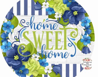 Round Floral Wreath Sign, Home Sweet Home Wreath Sign, Personalize it by Pam, Wreath Signs, Door Decor