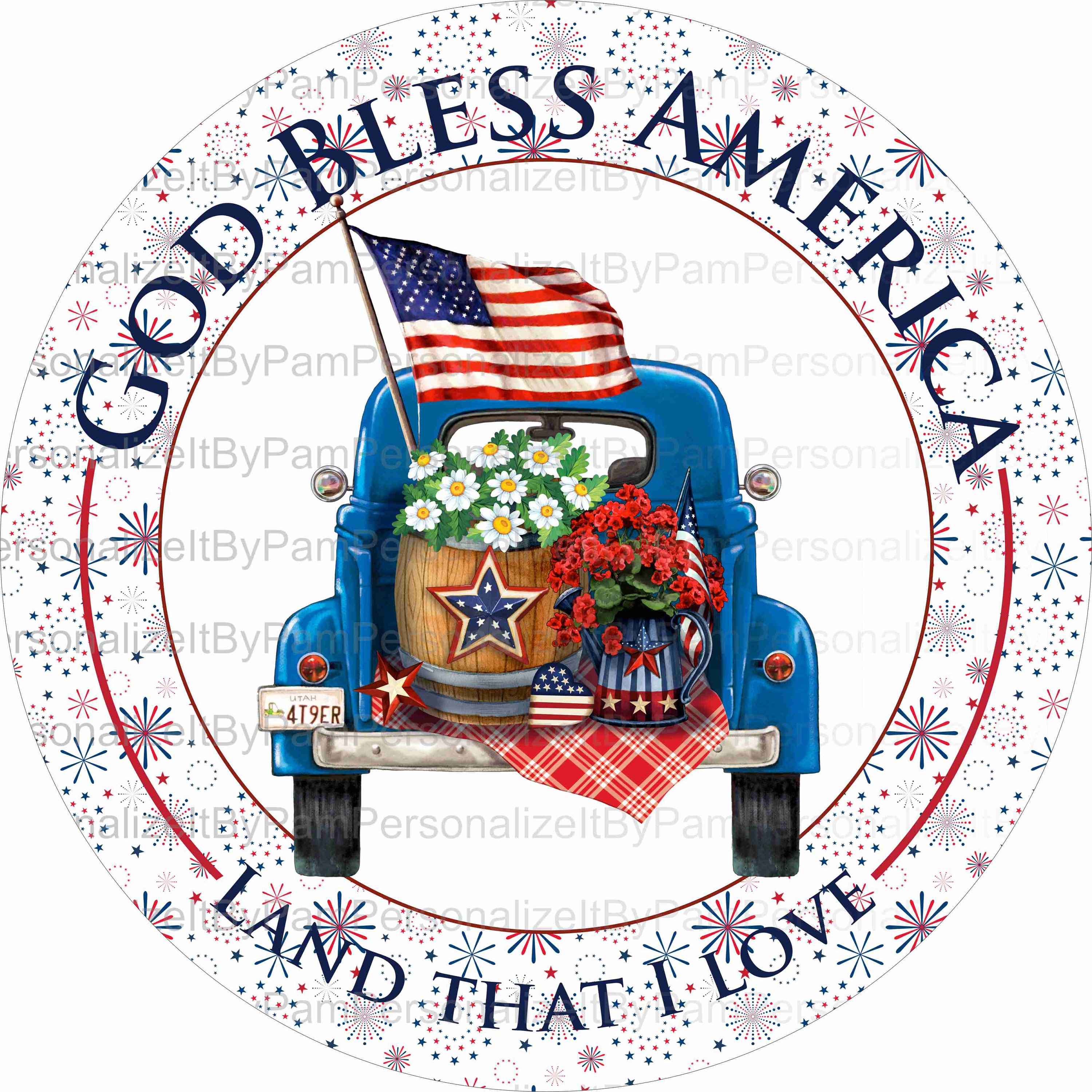 Personalize it by Pam 10 Round God Bless America Wreath Sign Door Decor Patriotic Wreath Sign Wreath Signs